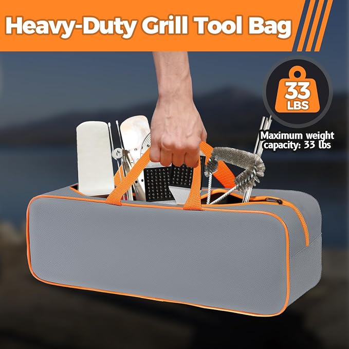 Grill Utensil Storage Bag for Outdoor Grilling, 24 x 8 x 8 in, Gray | 1680D Oxford fabric, large capacity grill tool storage bag, accessories storage compatible with Blackstone griddle