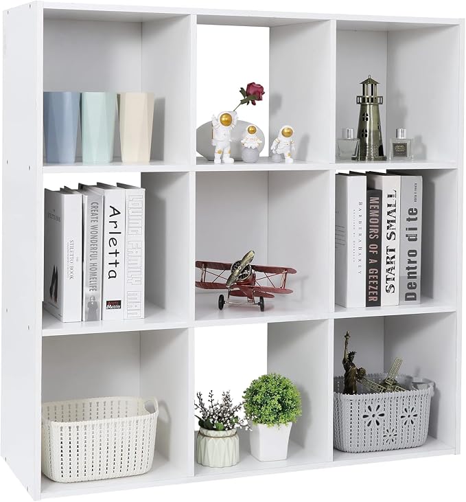 9 Cube Storage Organizer, Wooden Bookshelf Cube Storage, Freestanding Bookcase W/5 Removable Back Panels, Display Shelf Bedroom, Living Room, Home, Office, White