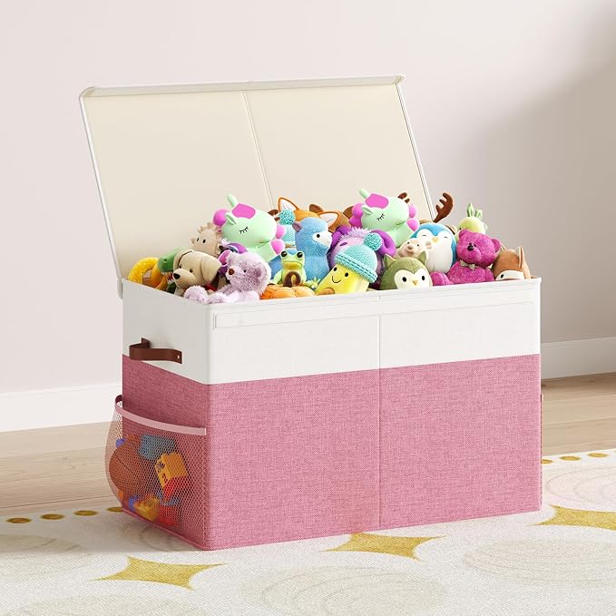 Large Toy Storage Box with Lid Upgraded Toy Storage Chest Organizer with Divider Foldable Toy Bin for Kids Boys Girls Playroom Nursery Bedroom (25"x13"x16")