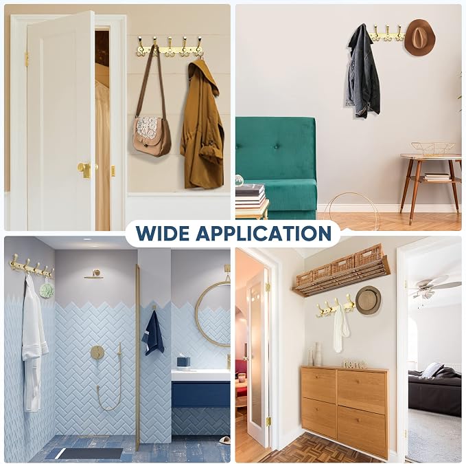 TICONN Wall Mounted Coat Rack, Five Heavy Duty Tri Hooks All Metal Construction for Jacket Coat Hat in Mudroom Entryway (Gold, 1-Pack)