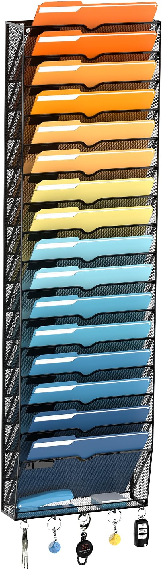 17-Tier Hanging Wall File Organizer with Hooks for Office Organization | Mesh Wall File Holder, Mail Organizer Wall Mounted for Papers, Documents, Folders and Magazines in Home Office, Classroom
