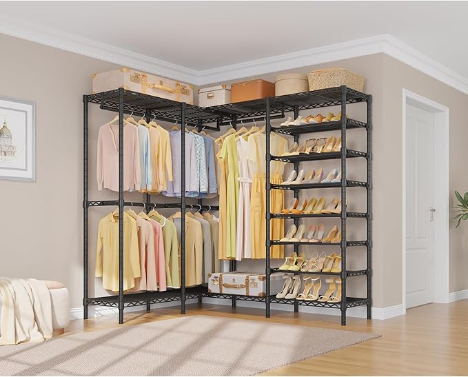 VIPEK S4 Clothes Rack with Shoe Shelves for Bedroom/Walk-In Closet, Black | Freestanding Clothing Rack with 8-Tier Shoe Rack, 4 Hanging Rod, Adjustable Shelf, Heavy Duty Storage Organizer for Closet