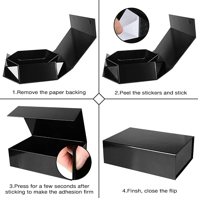 Aimyoo 3 Pack Black Collapsible Gift Box with Magnetic Closure Lids 13.8x9x4.3 in, Bridesmaid Groomsmen Proposal Box, Large Rectangle Box for Present Graduation Wedding Storage