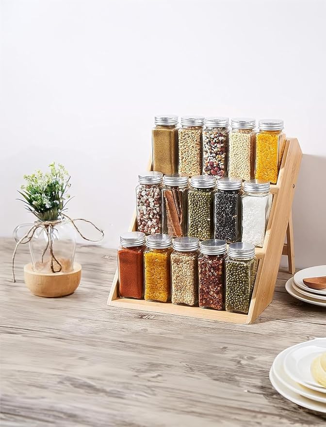 Bamboo Spice Rack Organizer for Kitchen Cabinet, Countertop Display Shelf | 3 Tier Shelf -Space Organizer for Kitchen and Bathroom (Pack of 6)