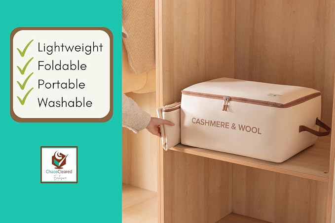 100% Cotton Cashmere & Wool Storage Bag – Breathable Sweater Storage Bag for Cashmere, Wool, Knitwear & Delicate Garments – Dust & Moisture Protection