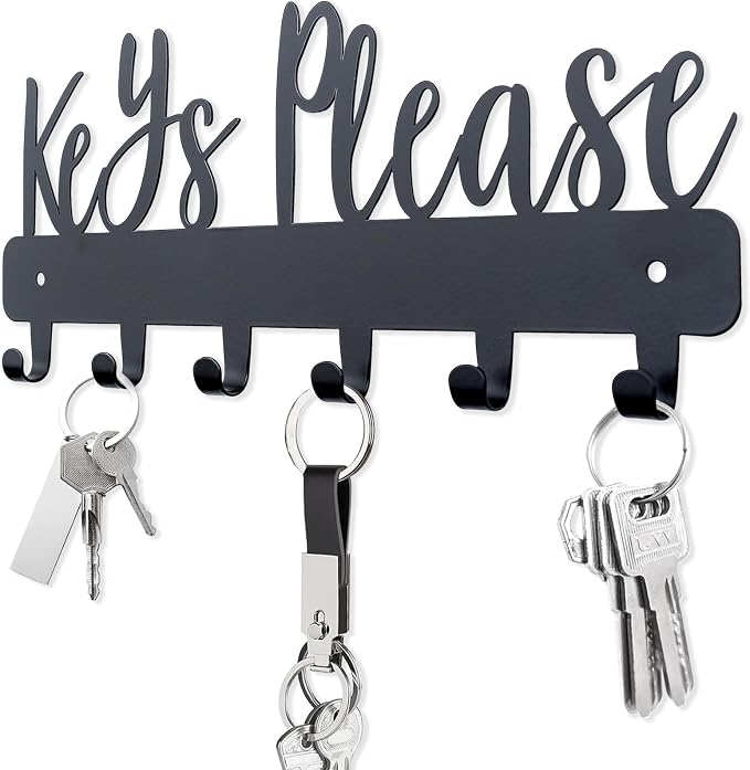 Keys Please Key Holder Wall Mounted, Normal Size: 11x4.57 inches | Black Metal Decorative Rack Hooks for Garage,Mudroom,Hallway,Entryway,Front Door,Office
