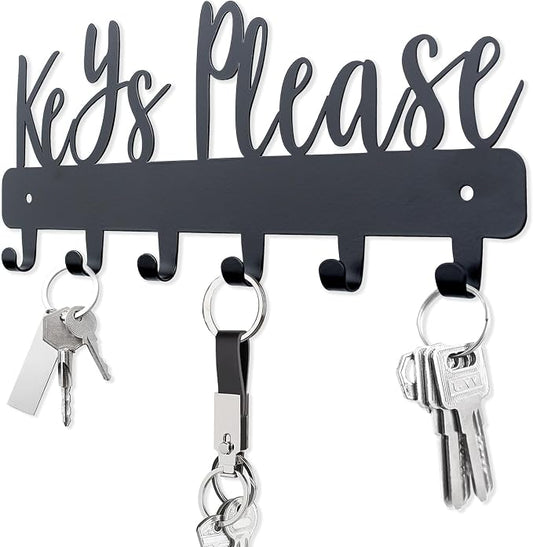 Keys Please Key Holder Wall Mounted, Normal Size: 11x4.57 inches | Black Metal Decorative Rack Hooks for Garage,Mudroom,Hallway,Entryway,Front Door,Office