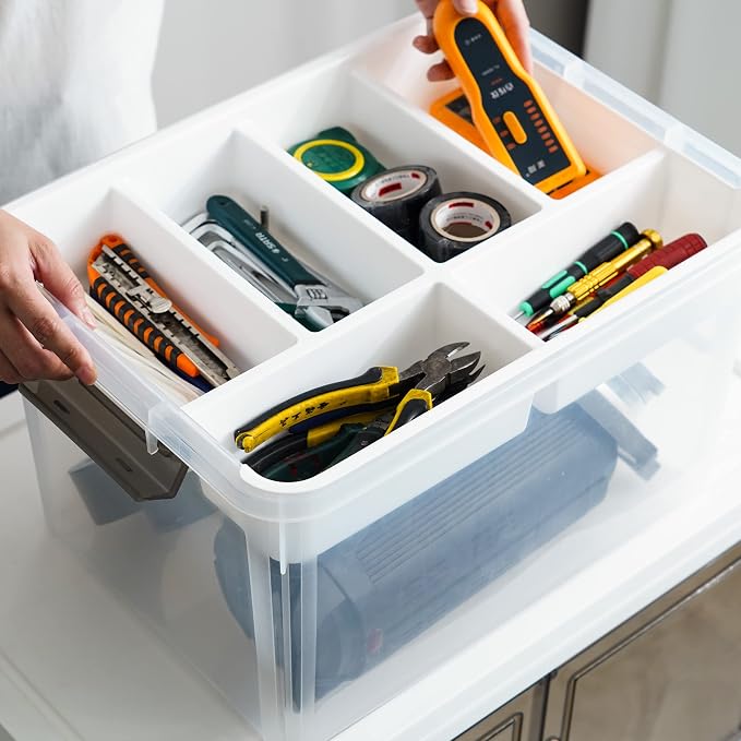 Citylife 17QT Clear Craft Organizers and Storage Box with Removable Tray | Stackable Art Supply Organizer Storage Bins with Lids for Beads, Markers, Sewing, Tools, Playdoh, Toys, Made in USA