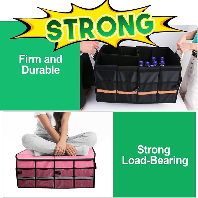 Trunk Organizer, LIBZAKI Cargo Organizer, Premium Multi Compartments Collapsible Portable Trunk Storage for auto, SUV, Truck, Minivan -Black
