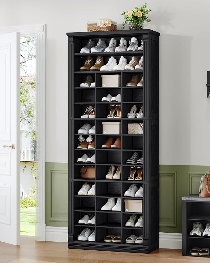 Hzuaneri 13 Tiers Shoe Storage Cabinet, Tall Shoe Cabinet with Cubby | Wooden Shoes Organizer for Closet, 39 Pairs, Shoes Cubby Organizer for Entryway, Hallway, Bedroom, Black SR31004X