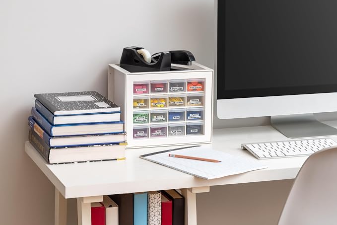 IRIS USA 16-Drawer Small Drawer Organizer, Craft Desk Storage, White | Wall mountable, Stackable Teacher Toolbox, Beads, Building Bricks, Water Packets, Screws, Hardware