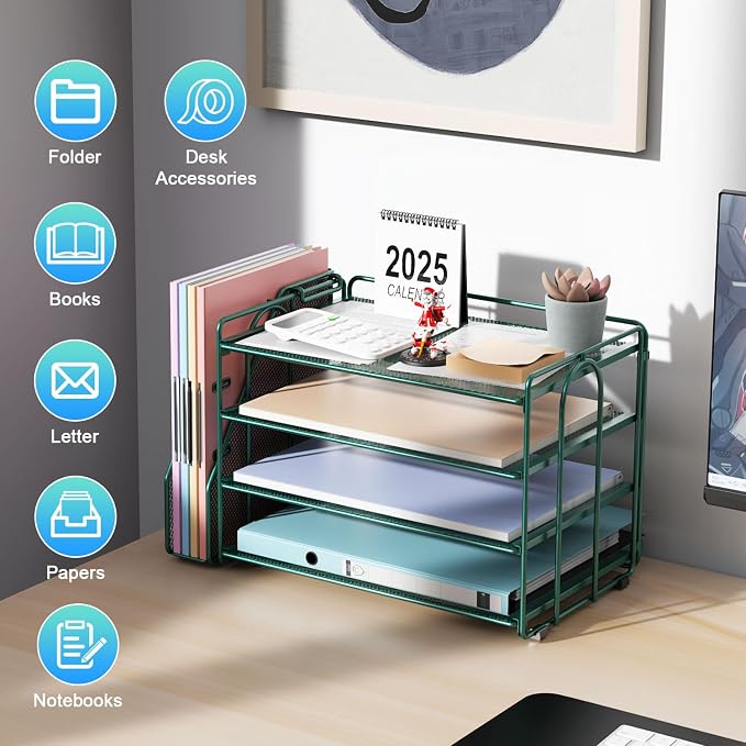 gianotter 4-Tier Paper Organizer With Magazine Holder, Desk Organizers and Accessories, Desk Accessories & Workspace Organizers, File Organizer for Office Supplies Storag (Green, 4-Tier)