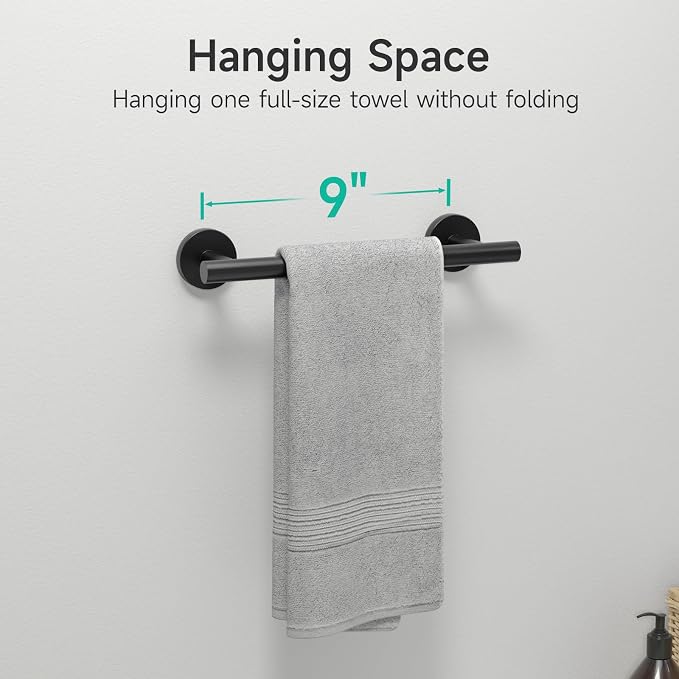 USHOWER Matte Black Hand Towel Bar, 9-Inch Towel Racks for Bathroom | Thicken SUS304 Stainless Steel Towel Rod, Towel Holder Wall-Mounted, Modern Home Decor (Total Length 11-Inch)