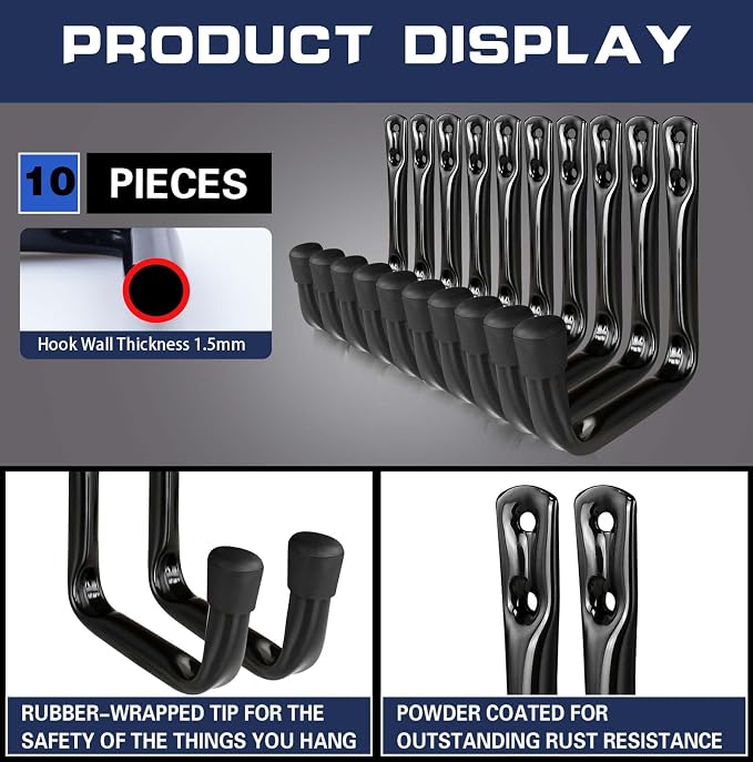 Dreecy J Utility Hooks for Hanging Heavy Duty Garage Storage Utility Hooks, Utility Hook for Garage Wall,Color Black, 10 Pack Medium Size