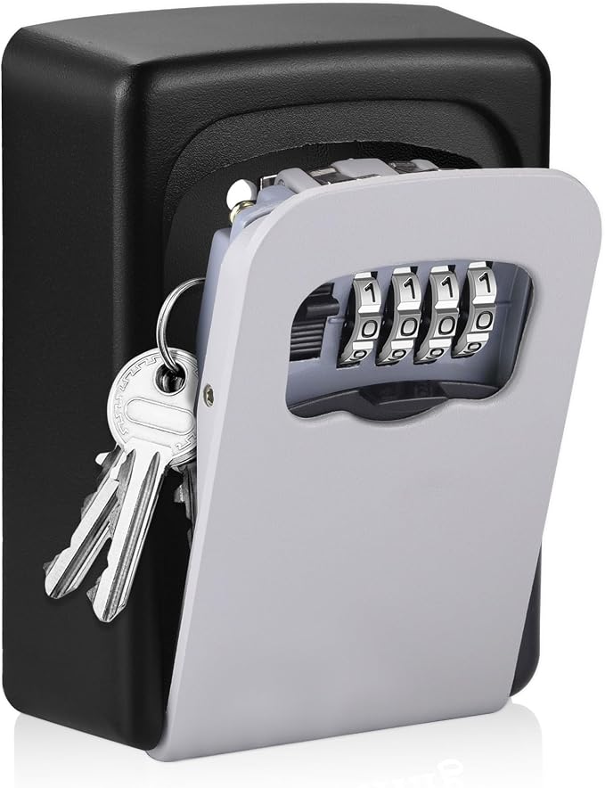 Key Lock Box Wall Mounted,4 Digit Combination Weatherproof Lockbox for Outside House,5 Keys Large Capacity Lockbox,Key Safe Security Storage Lock Box with Resettable Code for Indoor Outdoor Garage