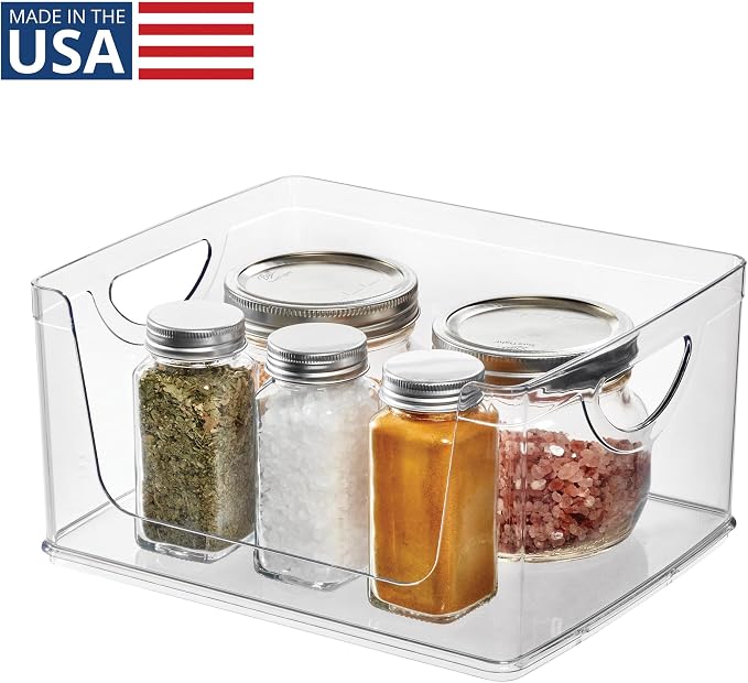 iDesign Stackable Open-Front Storage Bin with Handles, Clear | For Kitchen, Made in USA