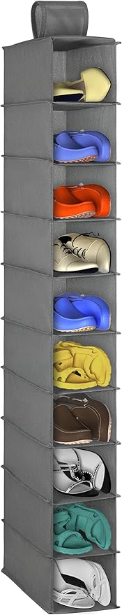 Libeder 10-Shelf Hanging Closet Shoe Organizers and Storage, Grey | Hanging Closet Organizer for Wardrode,Dorm, Folding Shoe Racks Hanger, Space Saving Hanging Shelves