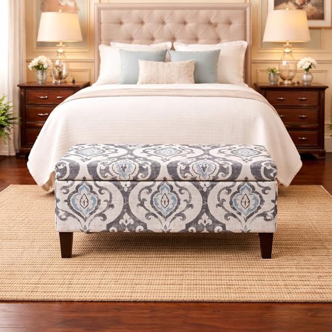 HomePop 36" Storage Ottoman Bench with Hinged Lid - Slate Damask