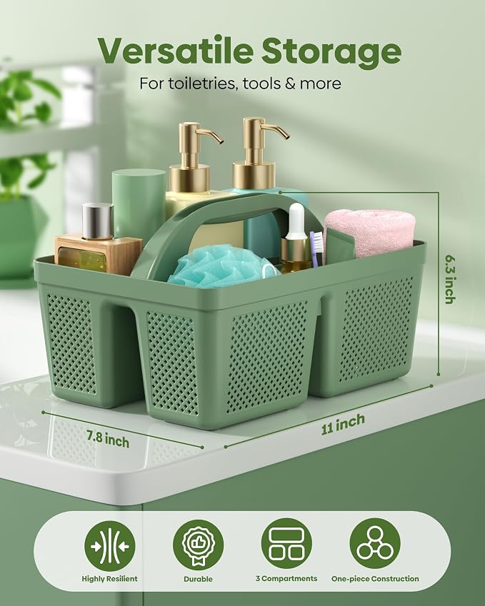 4 Pack Portable Shower Caddy, Integrated Handle, Reinforced Plastic, Organizer Storage Bathroom Supplies and Beauty Products, Cleaning Supplies, Shower Basket for Home, Dorm, Shelf and Cabinet