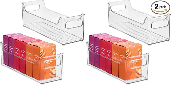 InterDesign iDesign Stackable Plastic Pantry Bin with Handles for Cabinets or Fridge, Set of 2, Clear, Made in USA (Pack of 2)