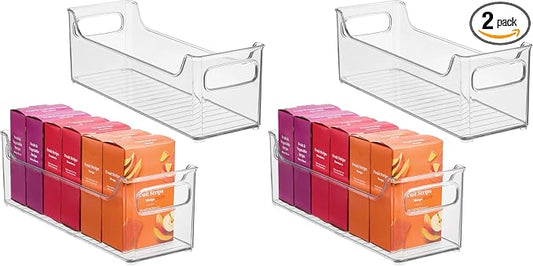InterDesign iDesign Stackable Plastic Pantry Bin with Handles for Cabinets or Fridge, Set of 2, Clear, Made in USA (Pack of 2)