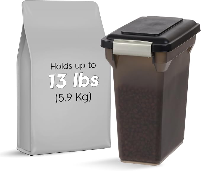 IRIS USA Dog Food Storage Container, Up to 13 lbs, Smoke, Made in USA | BPA-Free, Airtight Seal, Best for Cat Food, Bird Seed, Chicken Feed, Pet Toys, Treats, Pellets
