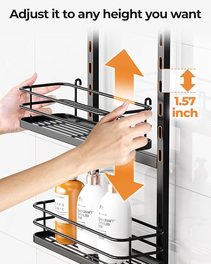 ODesign 4 Tier Adjustable Shower Organizer Hanging Over Showerhead Black | Shower organizer hanging,no drilling required,comes with removable hook and storage box, suitable for indoor showers