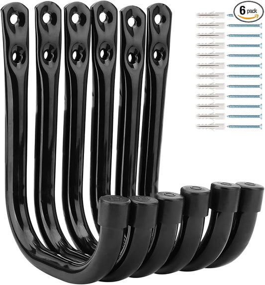 Garage Hooks, 6 Pack Heavy Duty Storage Hooks, 4.1Inch Garden Tool Utility Hooks, Fastening Hooks for Wall Mounting Load Capacity 45lbs