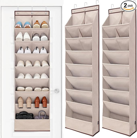 STORAGE MANIAC Over the Door Shoe Organizer Heavy-Duty Large Deep Pocket Hanging Shoe Organizer Shoe Rack Door Closet Shoe Organizer for Wall, Dorm & Narrow Door Storage Shoe Holder Oat Beige, 2 Pack