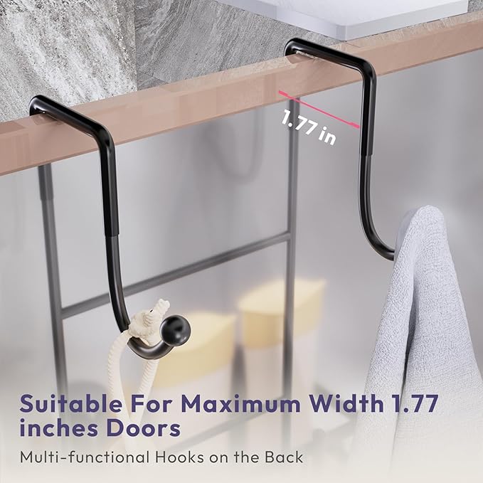 SWTYMIKI Over the Door Shower Caddy Hanging with Double Soap Holder, Hanging Shower Organizer with 16 Hooks, No Drilling Shower Shelves Over Door, Bathroom Rack and Storage, Black