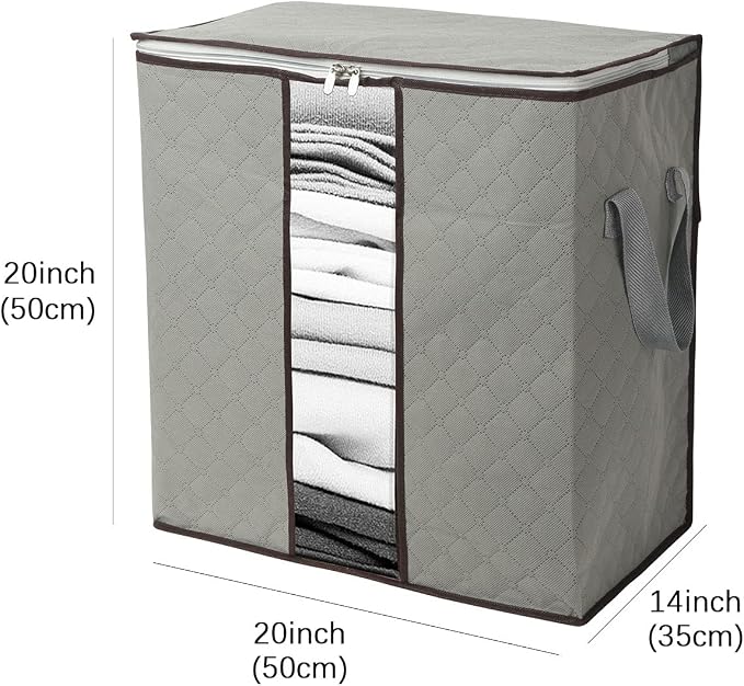 Szxc 2 Pack Foldable Large Storage Bags for Comforter Quilt Blanket Clothes | 20 x 14 x 20 inch with Clear Window & Handles - Easy to Fit King Size Comforter Set - Closet Under Bed Organizer