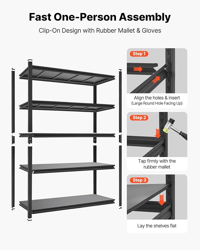 VEVOR Garage Shelving, 5-Tier Adjustable Storage Shelves, 3000 lbs Heavy Duty Garage Shelves, Metal Utility Rack Shelf for Garage Workshop Warehouse Basement, 48.43" W x 20.55" D x 71.38" H