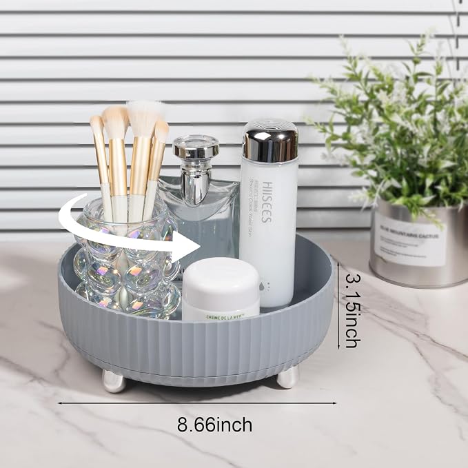 360 Rotating Makeup Perfume Organizer Skincare Tray, Small Grey | 360 Degree Spinning Lazy Susan Organizer Lotion Cosmetics Storage for Dresser, Vanity, Bathroom Countertop