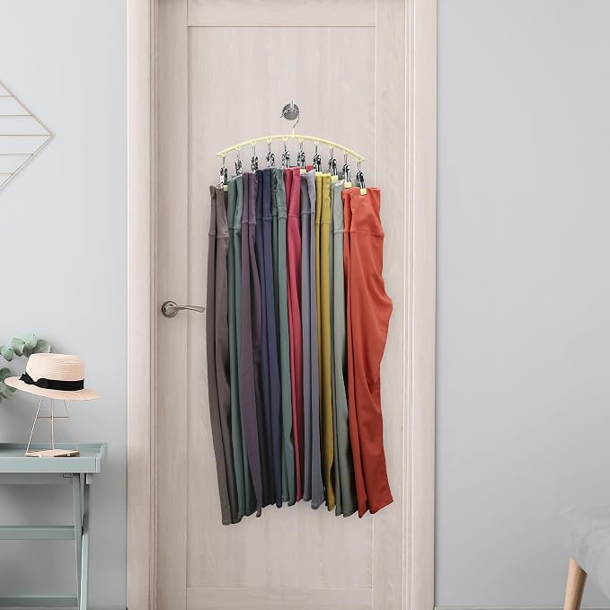 Volnamal Legging Organizer for Closet,4 Pack Metal Yoga Pants Hangers,Ivory | Clothes Hanger w/10 Clips Hold 40 Leggings,Space Saving Hanging Closet Organizer College Dorm Essentials Apartment Essential