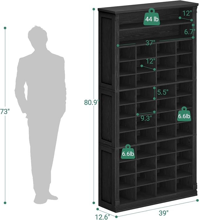 Hzuaneri 13 Tiers Shoe Storage Cabinet, Tall Shoe Cabinet with Cubby | Wooden Shoes Organizer for Closet, 52 Pairs, Shoes Cubby Organizer for Entryway, Hallway, Bedroom, Black SR41004X