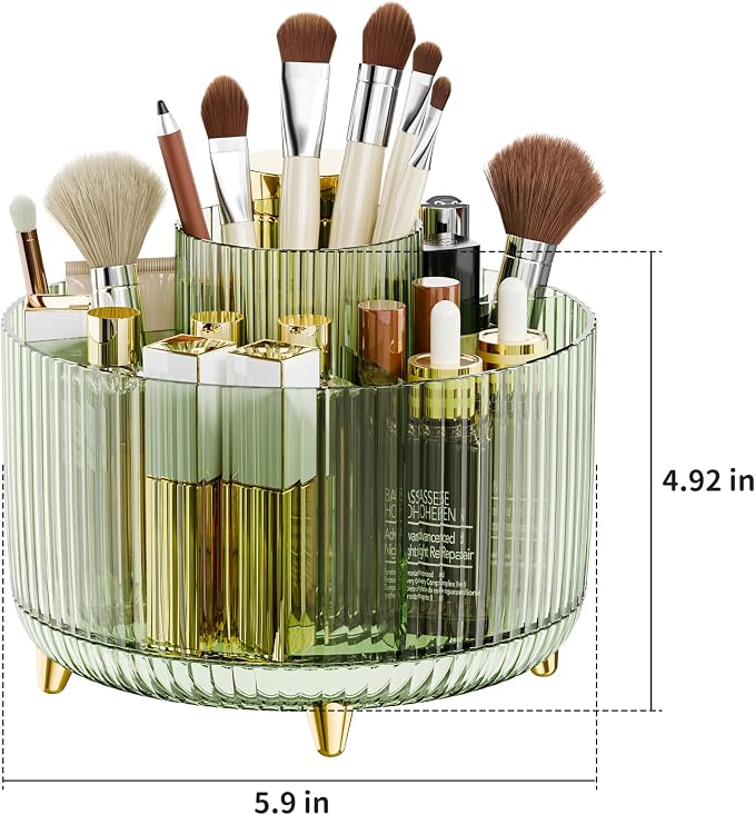 fanado 360° Rotate Makeup Brush Holder Organizer, Makeup Organizers Countertop, Makeup organization and Skincare Storage for Vanity, Desktop, Bathroom (Clear Green)