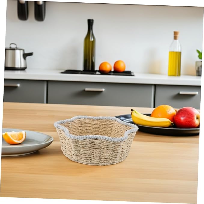 TEHAUX Hand-woven Decorative Storage Basket Multipurpose Paper Rope Organizer Bin for Kitchen Bathroom Desk Creative Home Storage for Fruit Bread Sundries Versatile Woven Basket for