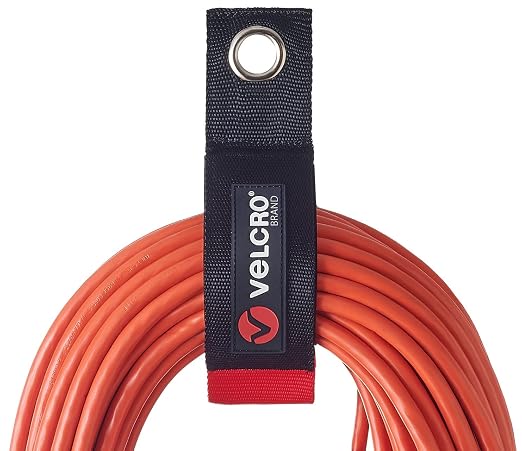 VELCRO Brand EASY HANG Extension Cord Organizer Holder | Large 18" Heavy Duty Straps for Garage Organization and Storage Grommet Hangs Easily on Wall Hooks or Nails 2pk, Holds 100lbs, Black