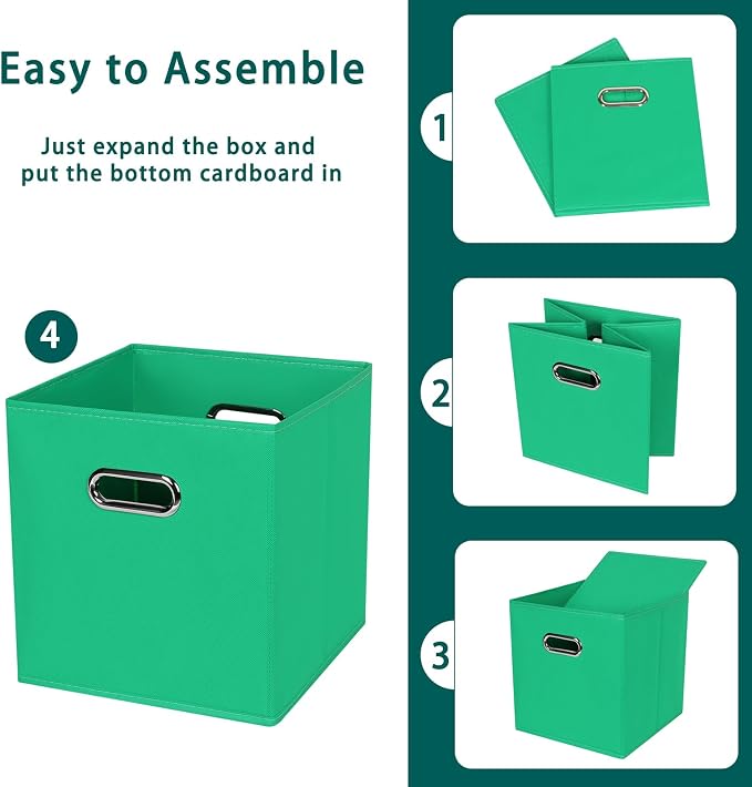 Black Foldable Storage Cubes Bins, Fabric Storage Box Cubes Organizer Baskets with Dual Handles for Home Organizer,Set of 3,(Green)