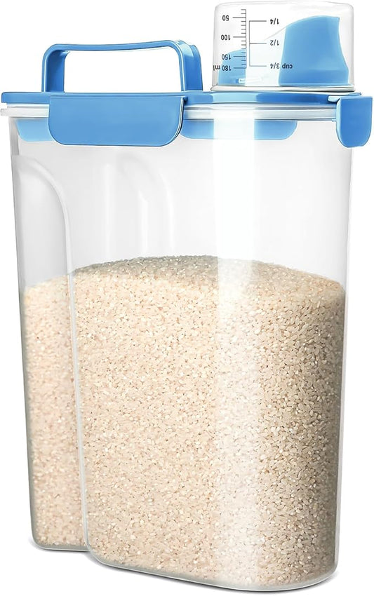 Viretec Rice Storage Container, 5 to 10lb Dry Food Airtight Dispenser, Pet Dog Cat Food Canister, BPA Free Clear Plastic Kitchen and Pantry Organization Bin for Oatmeal, Grain, Cereal, Pasta, Flour