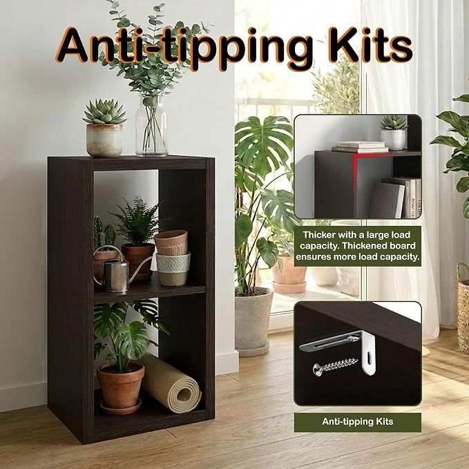 WannabeMyself【2026 Wooden Thick Frame】 2 Cube Storage Organizer with Anti-Tipping Kits, Reversible Open Back Book Shelf,Bookcase for Living Room,Bedroom,Entrance Hall,Office,11.6×24.7×13.1,Chocolate