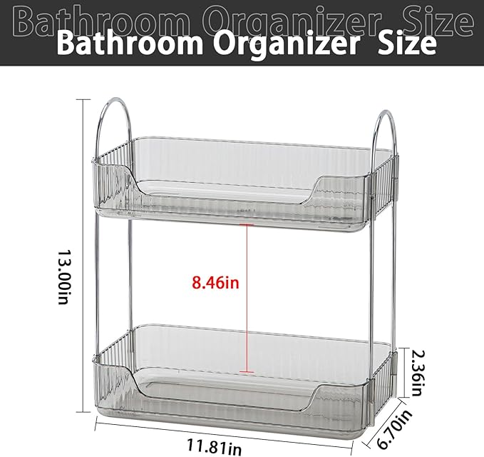 2 Tier Bathroom Counter Organizer Countertop Storage, Cosmetics Skincare Shelf Organizer, Makeup Organizer Perfume for Dresser Vanity Tray, Spice Rack Organizer for Kitchen (Grey)