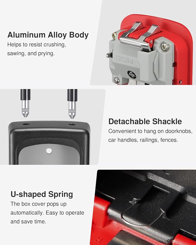 Puroma Lock Box, Large Key Lock Box Resettable Combination Code Lockbox, Portable Wall Mount Lockbox Security Safe Box for Outside Outdoor Home Office Door Handle House Key, Red (1 Pack)