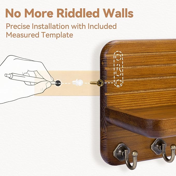 Key Holder for Wall, Mail Organizer Wall Mount with 6 Hooks Wooden Hanging Key Rack for Home Decor, Hallway, Entryway (Yellow)