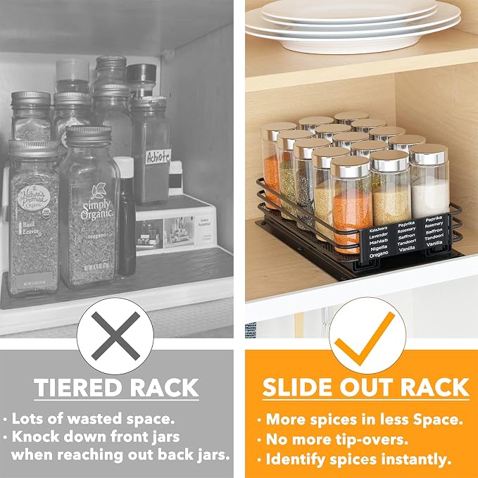 SpaceAid Pull Out Spice Rack Organizer for Cabinet, Heavy Duty Slide Out Seasoning Kitchen Organizer, Cabinet Organizer, with Labels and Chalk Marker, 6.5" W x10.75 D x2.5 H, 1 Drawer 1-Tier