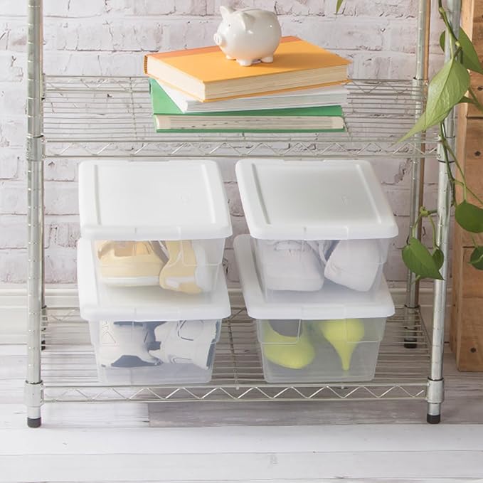 Sterilite 24-Pack 6 Quart Storage Boxes, Stackable Clear Plastic Bins with Snap-On Lids - Heavy-Duty Organizing Containers for Closet, Bathroom, and Office