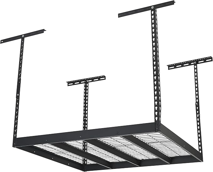 Klutch Overhead Garage Storage Rack, Adjustable Height, 350-Lb. Capacity | 48in.L x 48in.D x 23-37in.H, Accessible organization, Garage and workshop storage, Easy inventory visibility