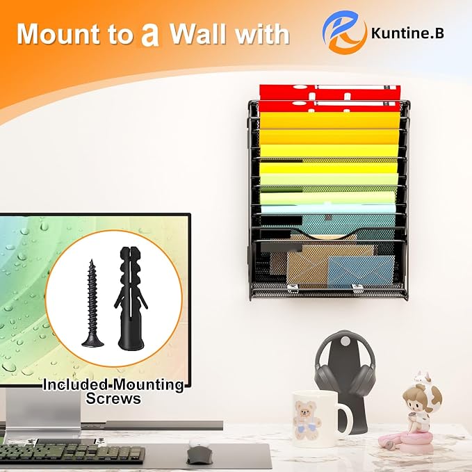 Kuntine.B Wall File Organizer Office Hanging Magazine Holder Wall File Organizer for Office Home