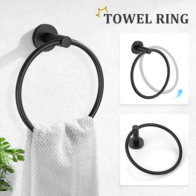 TURS Matte Black 5-Piece Bathroom Hardware Set Towel Bar Set SUS304 Stainless Steel Towel Racks for Bathroom Wall Mounted, 23.6-Inch