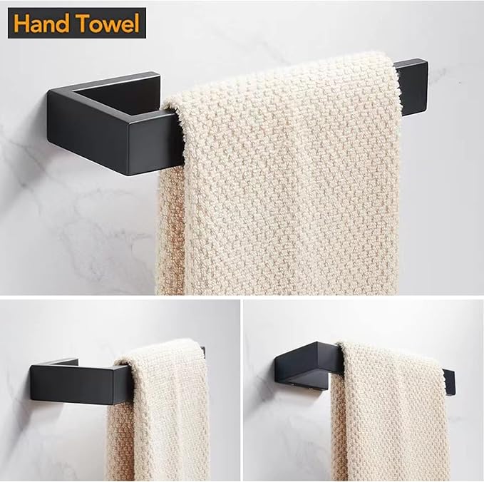 JOPOFI Hand Towel Holder, Towel Ring - Matte Black | Stainless Steel Towel Holder for Bathroom wall, 8" Rectangular Modern Design Hand Towel Bar, Contemporary Hand Towel Rack